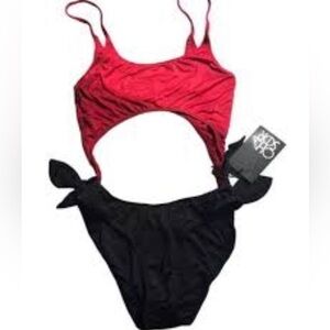 CHASER red and black cut out colorblock monokini size medium nwt